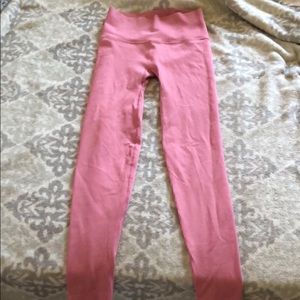 Pink ribbed workout leggings